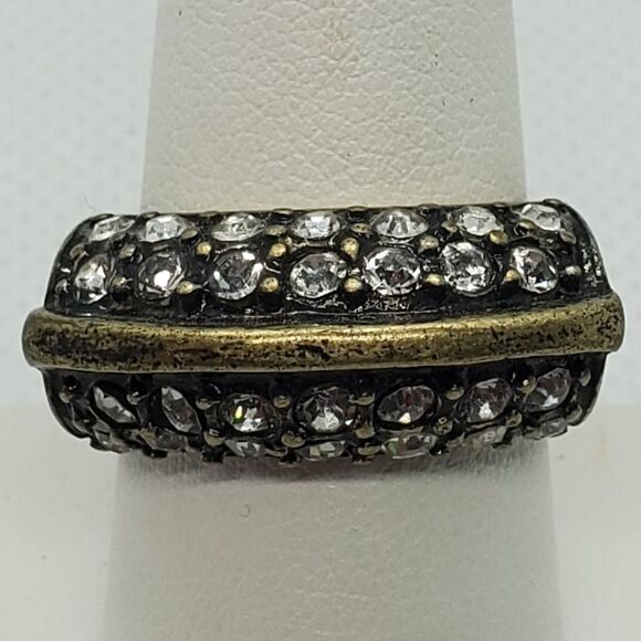 Gold Tone Raised Rhinestone Ring - Picture 1 of 5